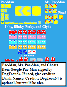 Pac-Man, Ms. Pac-Man, and Ghosts