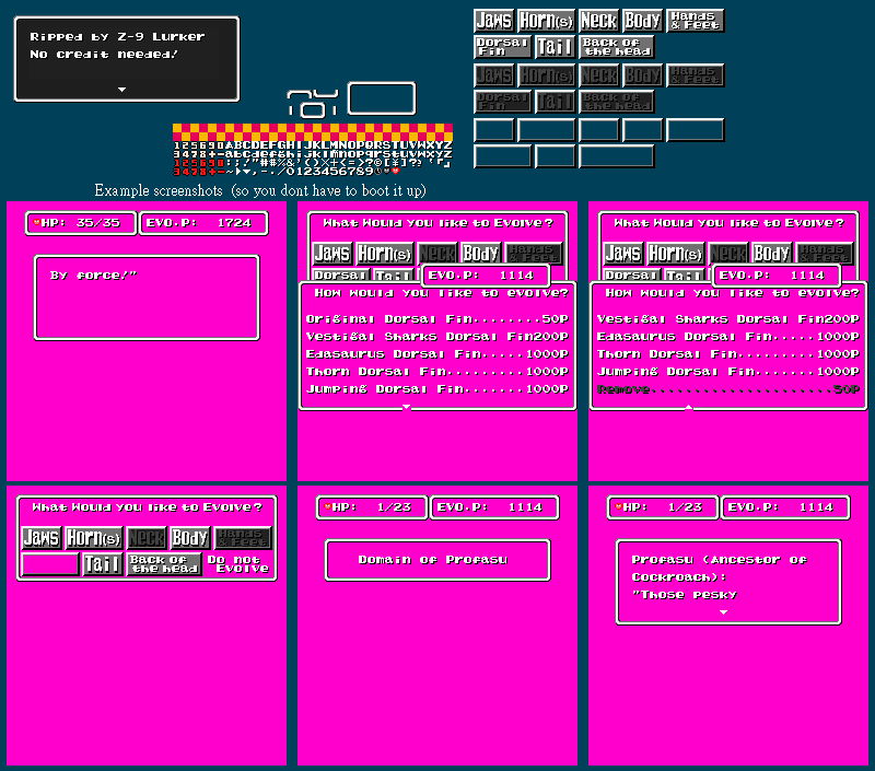 Font and Evolution Menu