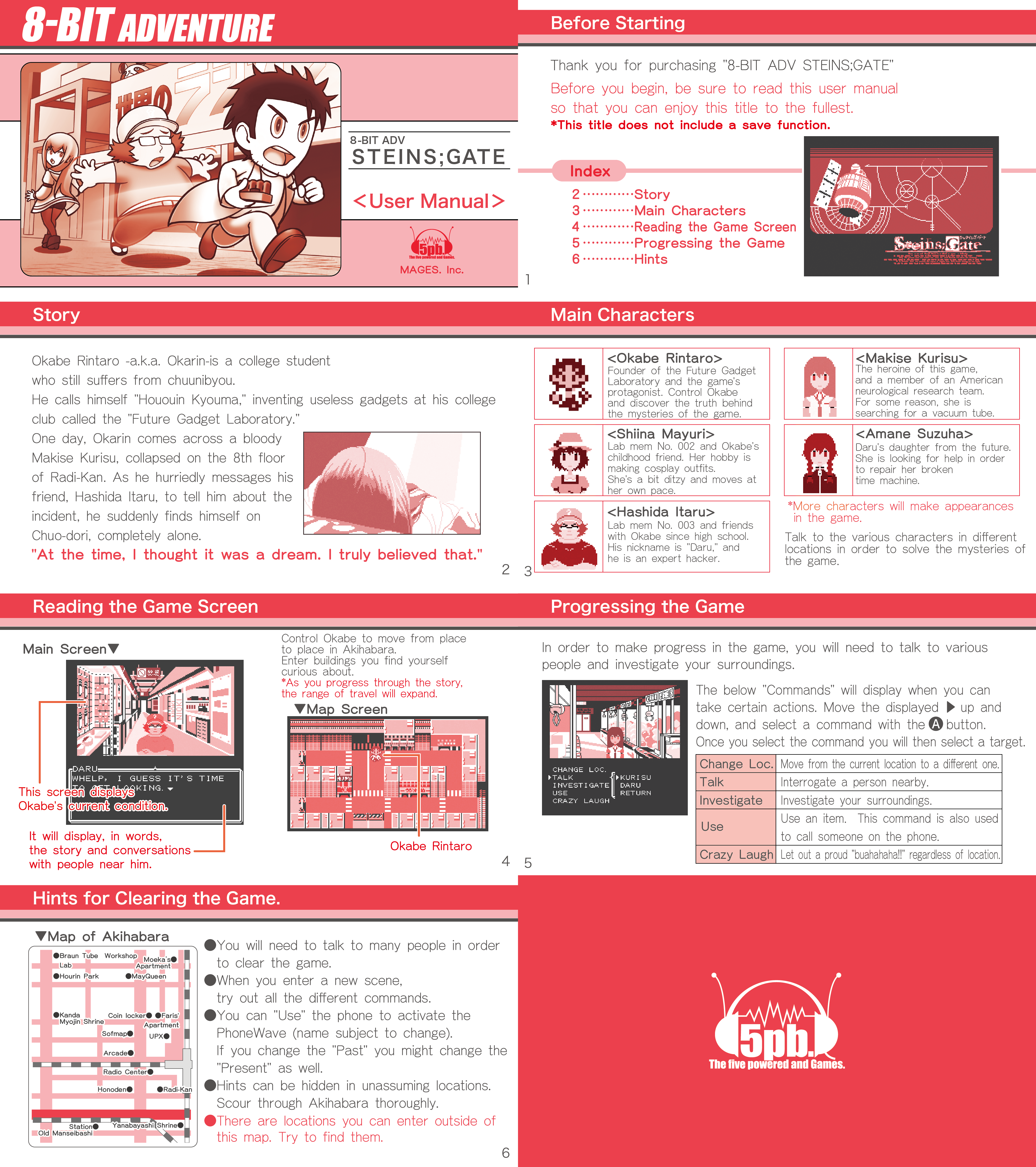 8-BIT ADVENTURE STEINS;GATE - User Manual