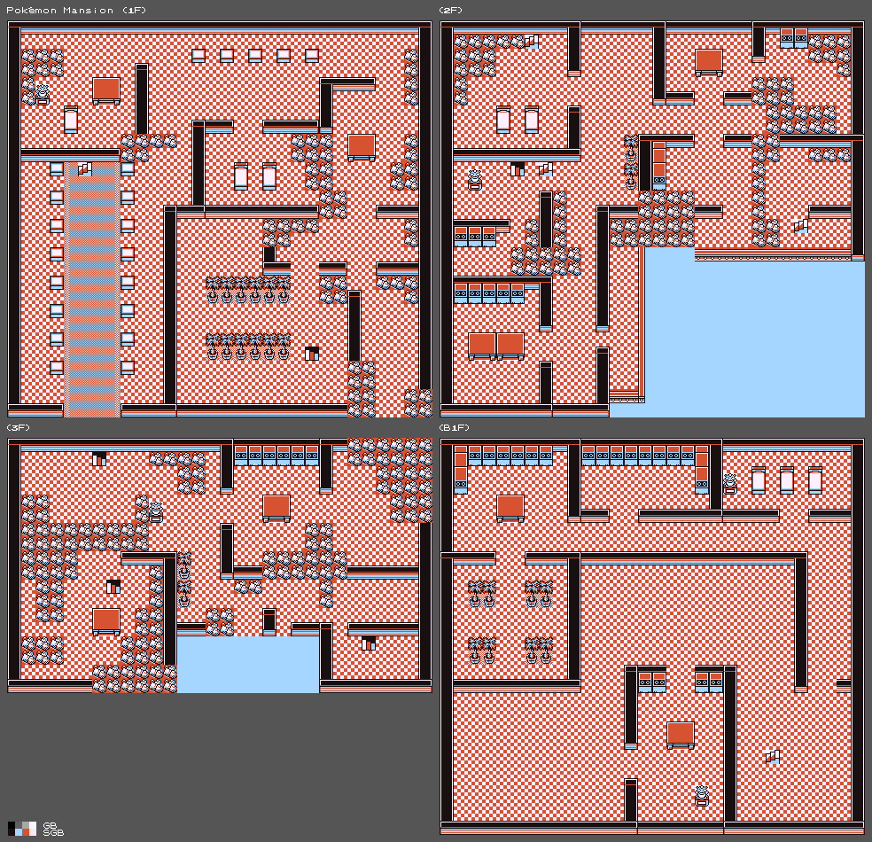 Game Boy / GBC - Pokémon Red Blue - Mansion - Spriters Resource