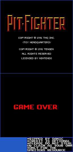 Pit-Fighter - Title & Game Over Screens