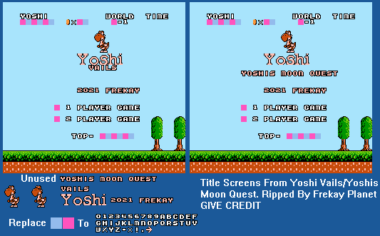 Yoshi Vails / Yoshi's Moon Quest (Hack) - Title Screens
