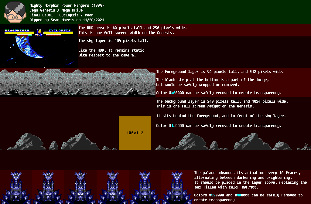 Mighty Morphin' Power Rangers - Cyclopsis Stage - Moon Backdrop