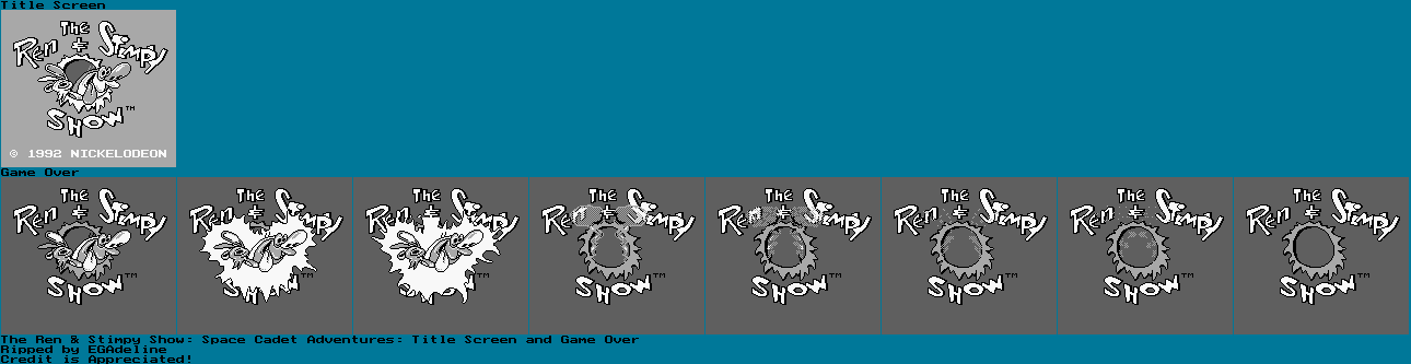 The Ren & Stimpy Show: Space Cadet Adventures - Title Screen and Game Over