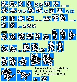Wonder Boy in Monster Land / Super Wonder Boy: Monster Land - Enemies and Bosses