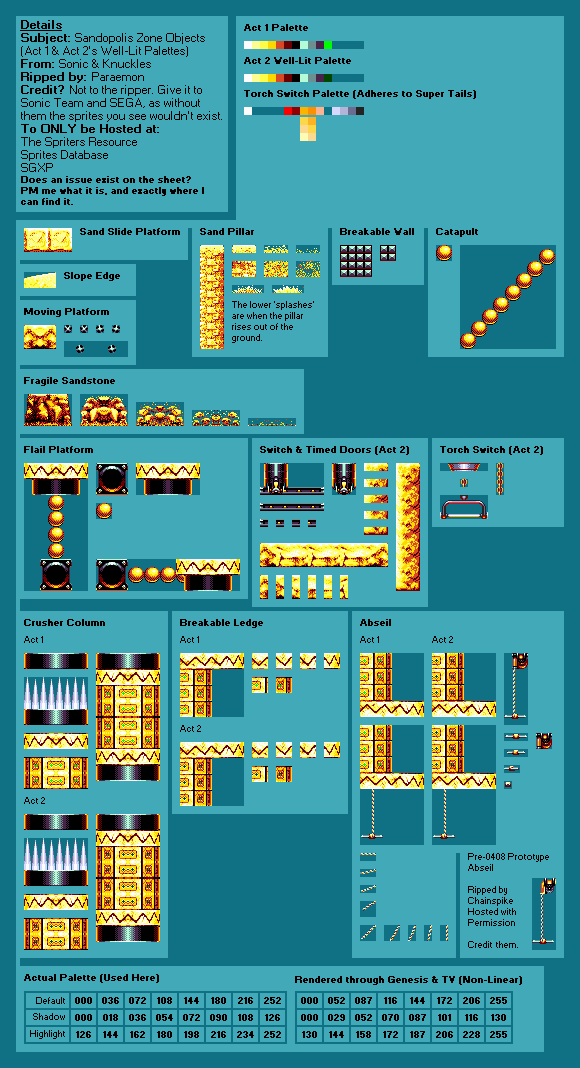 Sandopolis Zone Act 1 & Act 2 Well-Lit Objects