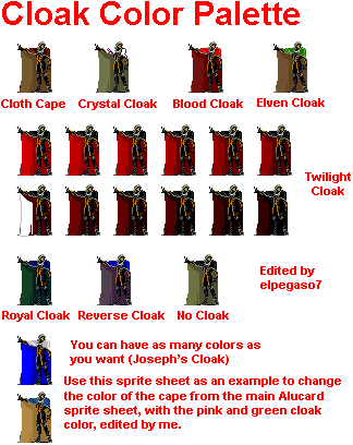 Castlevania: Symphony of the Night - Cloak Color Palettes