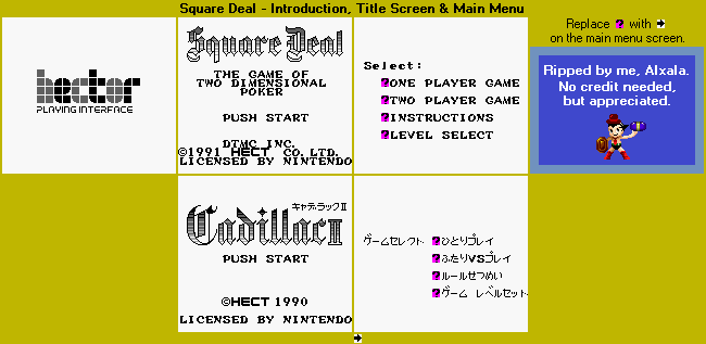 Square Deal / Cadillac II - Introduction, Title Screen & Main Menu