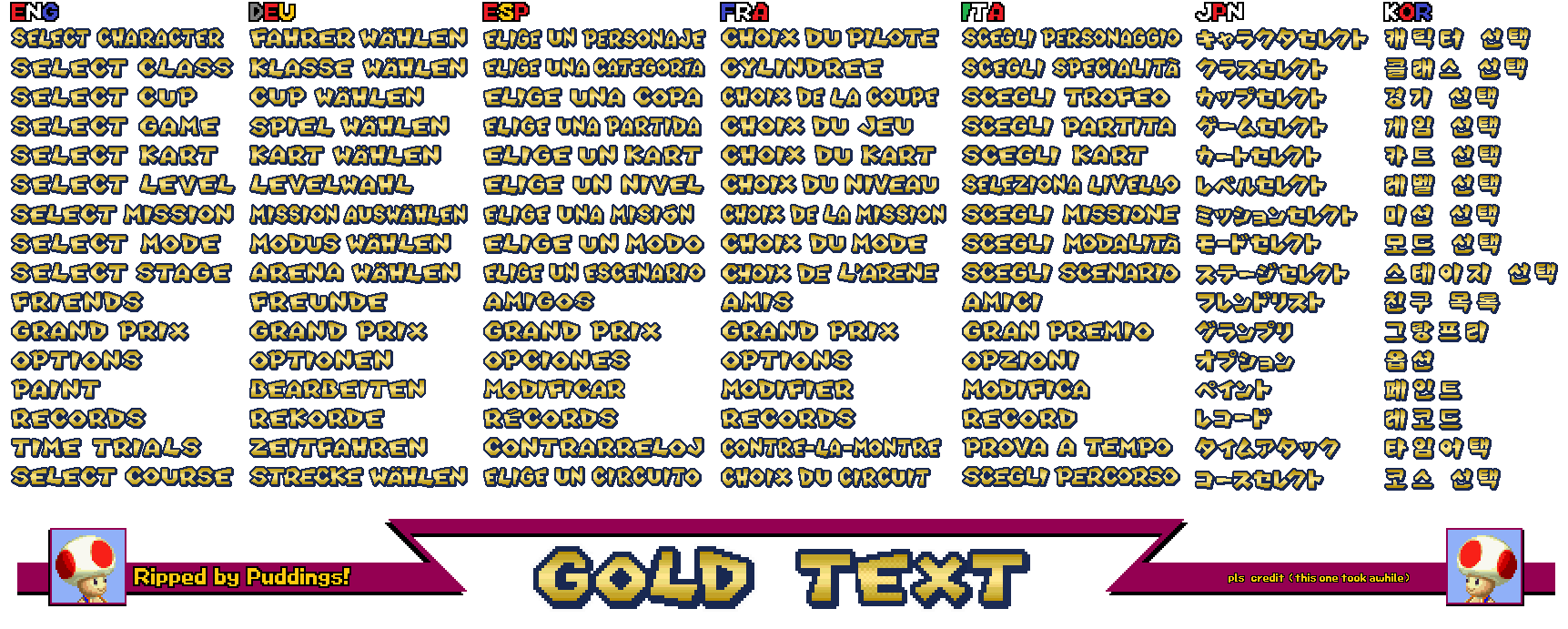 Gold Menu Text