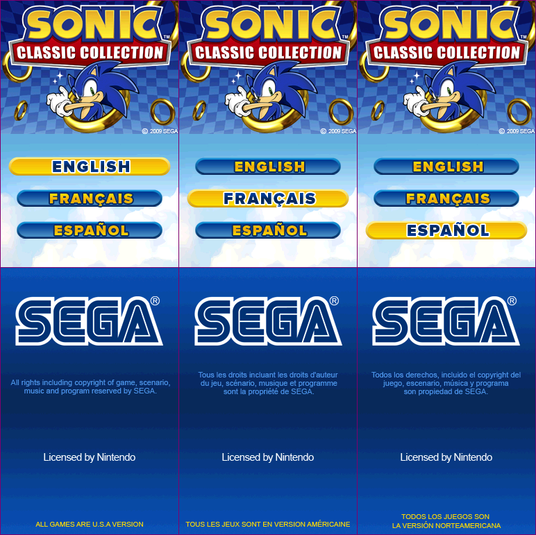 Language Selection & Sega Screen