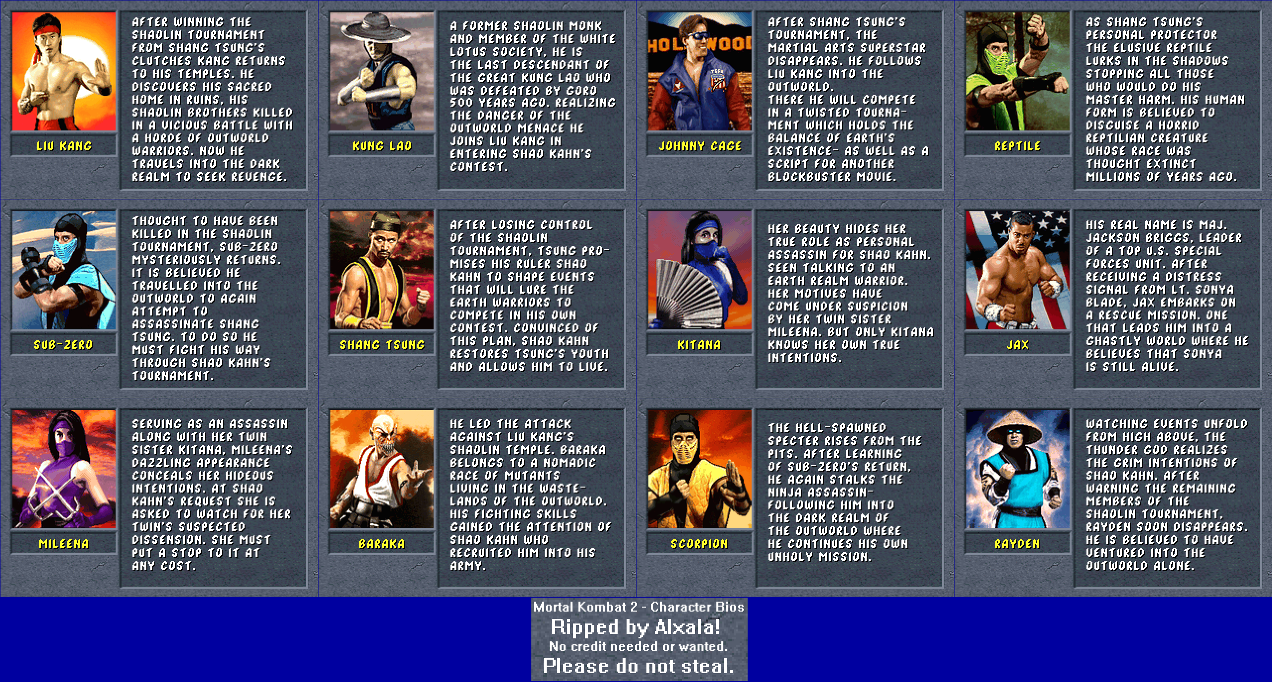 Mortal Kombat 2 - Character Bios