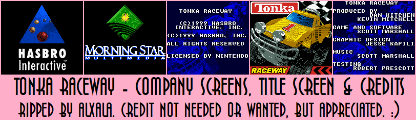 Tonka Raceway - Company Screens, Title Screen & Credits
