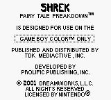 Shrek: Fairy Tale Freakdown - Game Boy Error Message