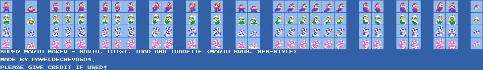 Mario, Luigi, Toad & Toadette (Super Mario Maker, Mario Bros. NES-Style)