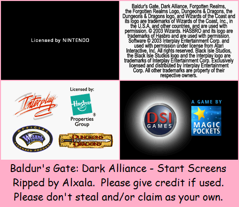 Baldur's Gate: Dark Alliance - Start Screens