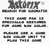 Asterix: Search for Dogmatix - Game Boy Error Message