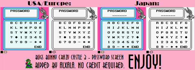 Bugs Bunny Crazy Castle 3 - Password Screen
