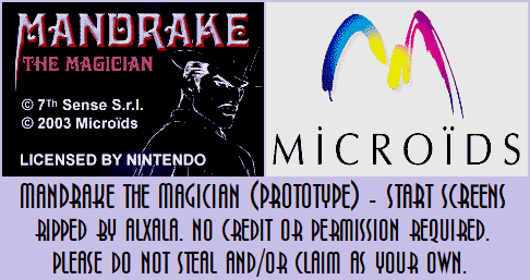 Mandrake the Magician (Prototype) - Start Screens