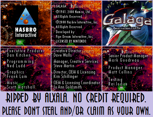 Galaga: Destination Earth - Start Screens, Title Screen & Credits