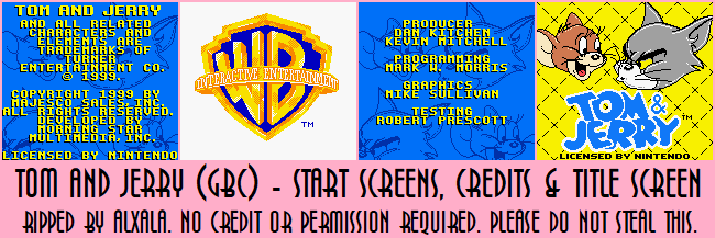 Tom & Jerry (GBC) - Start Screens, Credits & Title Screen