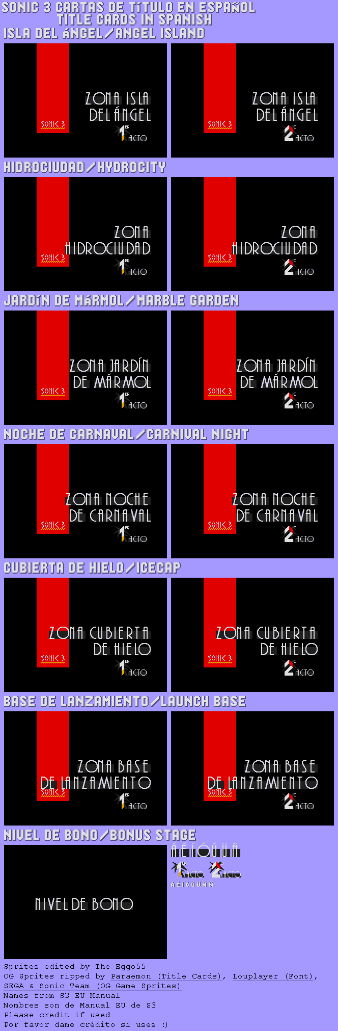Sonic 3 Title Cards (Spanish)