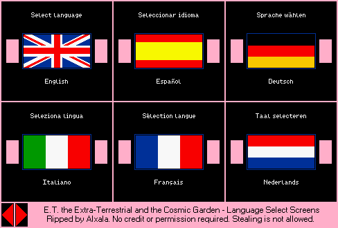 E.T. the Extra-Terrestrial and the Cosmic Garden - Language Select Screens