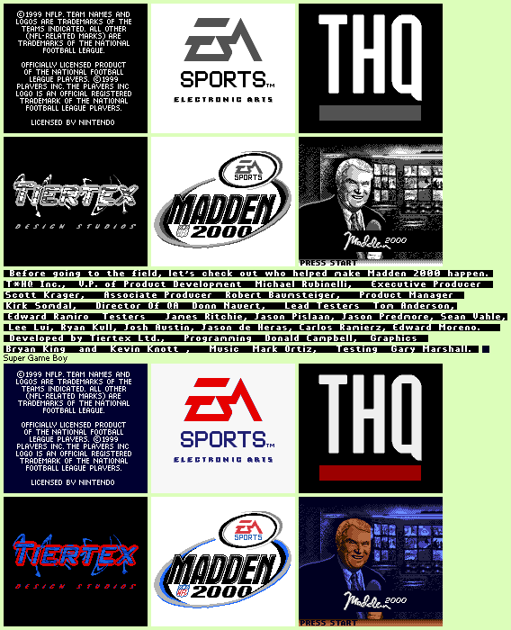 Madden NFL 2000 - Start Screens (GB & SGB)