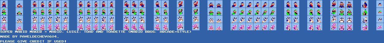 Mario, Luigi, Toad & Toadette (Super Mario Maker, Mario Bros. Arcade-Style)