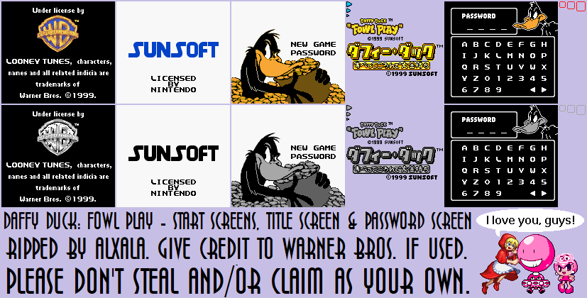 Daffy Duck: Fowl Play - Start Screens, Title Screen & Password Screen