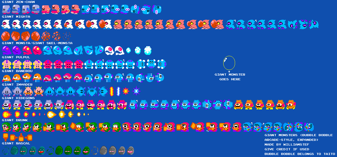Giant Monsters (Bubble Bobble Arcade-Style, Expanded)