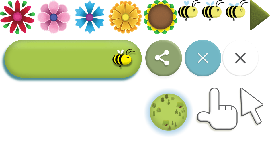 Flowers, Buttons, Bee, & Other Icons