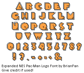 Pac-Man Customs - Pac-Man Logo Font (NES, Expanded)