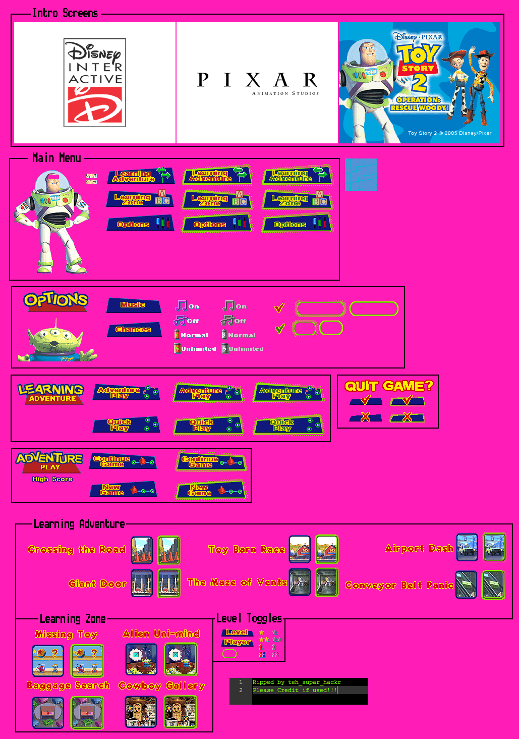 Toy Story 2: Operation Rescue Woody - Menu Elements