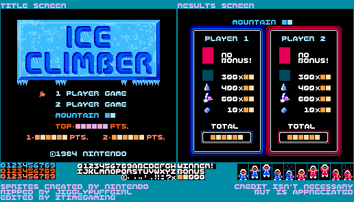 Ice Climber Customs - Title and Results Screen (NES, Remastered)