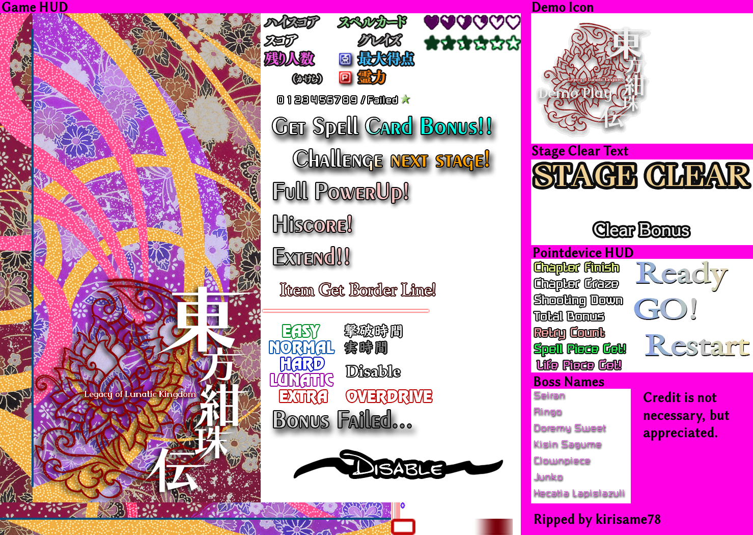 Touhou Kanjuden (Legacy of Lunatic Kingdom) - Game HUD