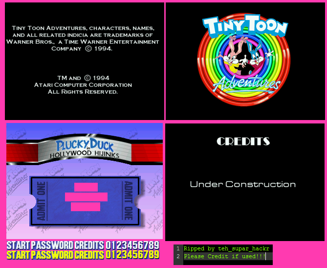 Tiny Toon Adventures: Plucky Duck in Hollywood Hijinks (Prototype) - Menu Elements