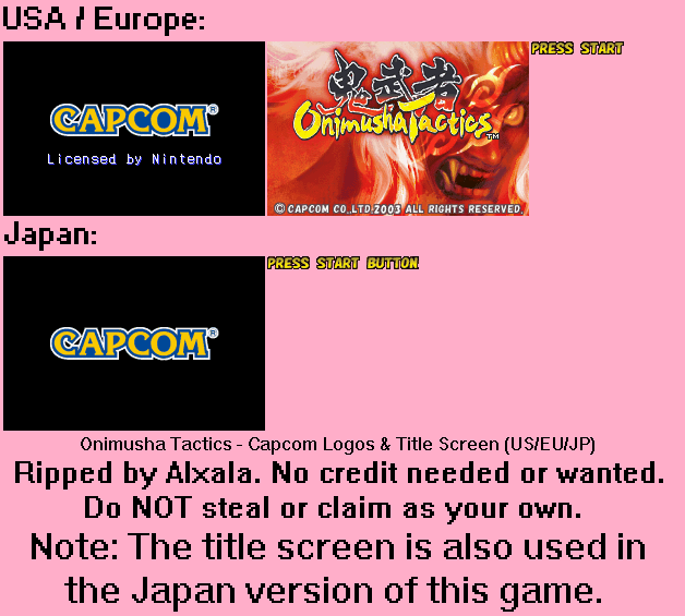 Onimusha Tactics - Capcom Logos & Title Screen (US/EU/JP)