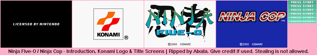 Ninja Five-O / Ninja Cop - Introduction, Konami Logo & Title Screens