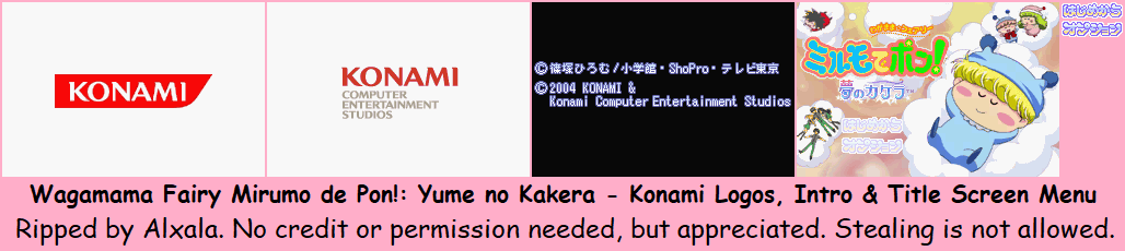 Wagamama Fairy Mirumo de Pon!: Yume no Kakera - Konami Logos, Intro & Title Screen Menu