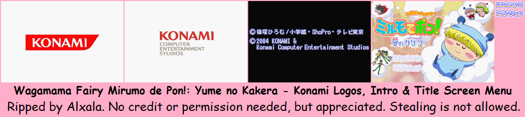 Wagamama Fairy Mirumo de Pon!: Yume no Kakera (JPN) - Konami Logos, Intro & Title Screen Menu