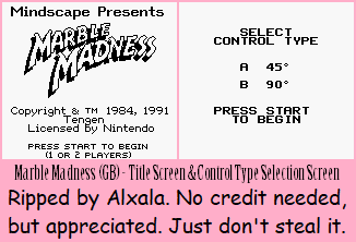 Marble Madness - Title Screen & Control Type Selection Screen