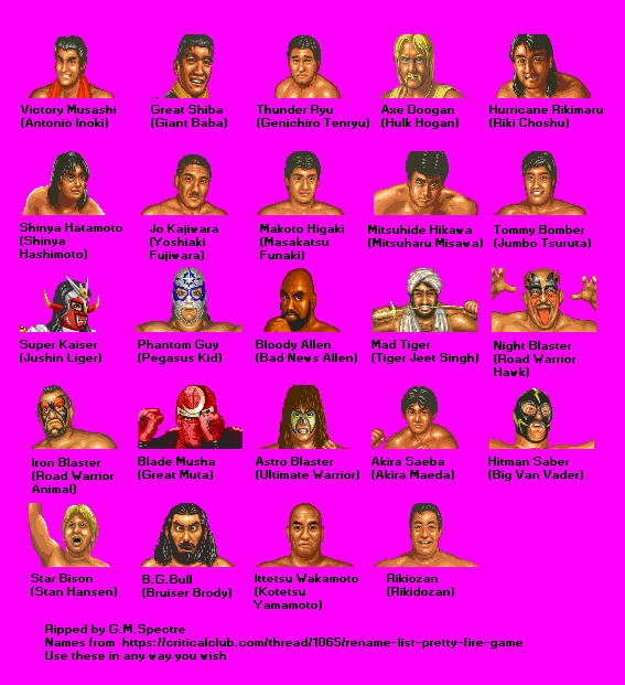 Super Fire Pro Wrestling - Character Select Portraits