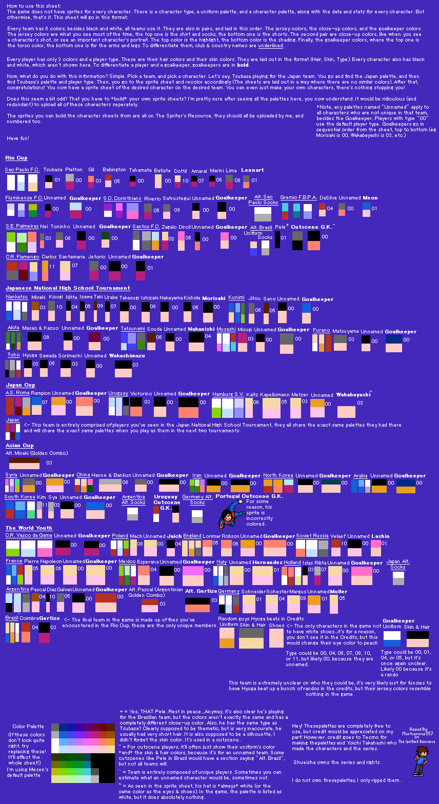 Captain Tsubasa Vol. II - Super Striker - Player Color Palettes