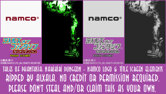 Tales of Phantasia: Narikiri Dungeon - Namco Logo & Title Screen Elements