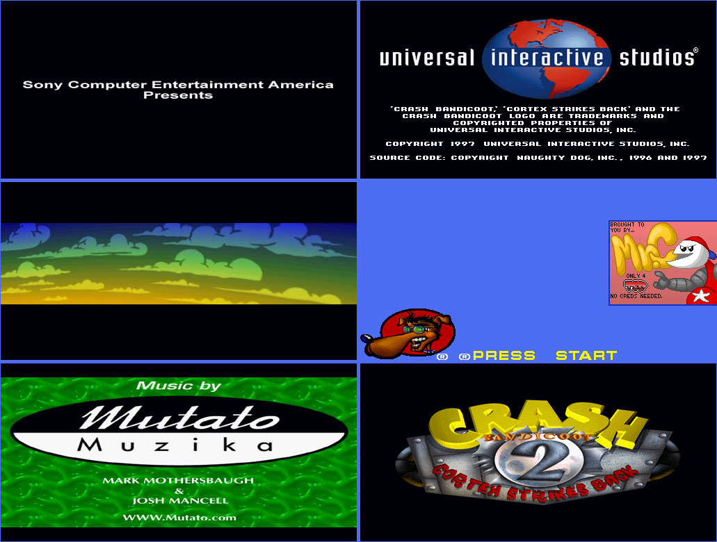 Crash Bandicoot 2: Cortex Strikes Back - Title Screen and Logos (June 15th, 1997 Prototype)