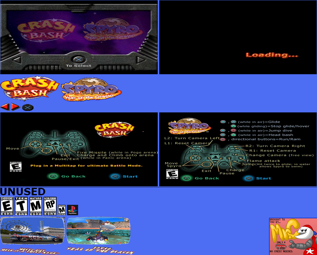 Crash Bash & Spyro: Year of the Dragon Demo Disc (USA) - Main Menu & Controls Screens