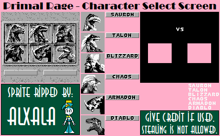 Primal Rage - Character Select Screen
