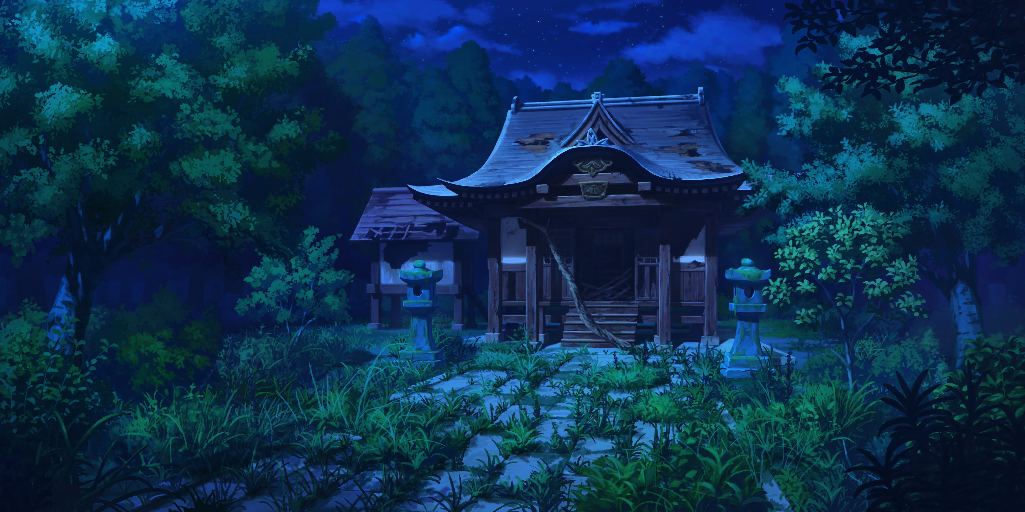 Touhou LostWord - Hakurei Shrine (Destroyed, Night)