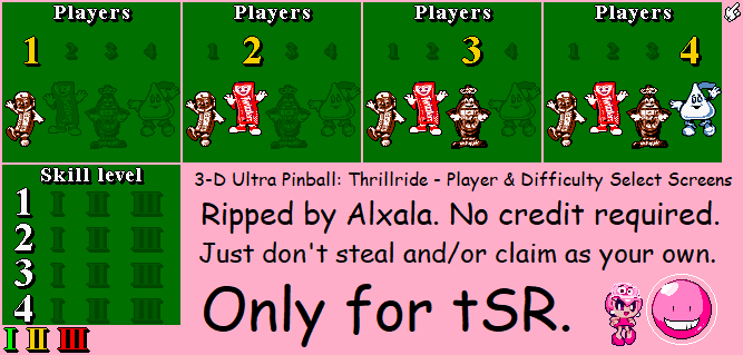 3-D Ultra Pinball: Thrillride - Player & Difficulty Select Screens