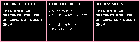 AirForce Delta / Deadly Skies - Game Boy Error Messages